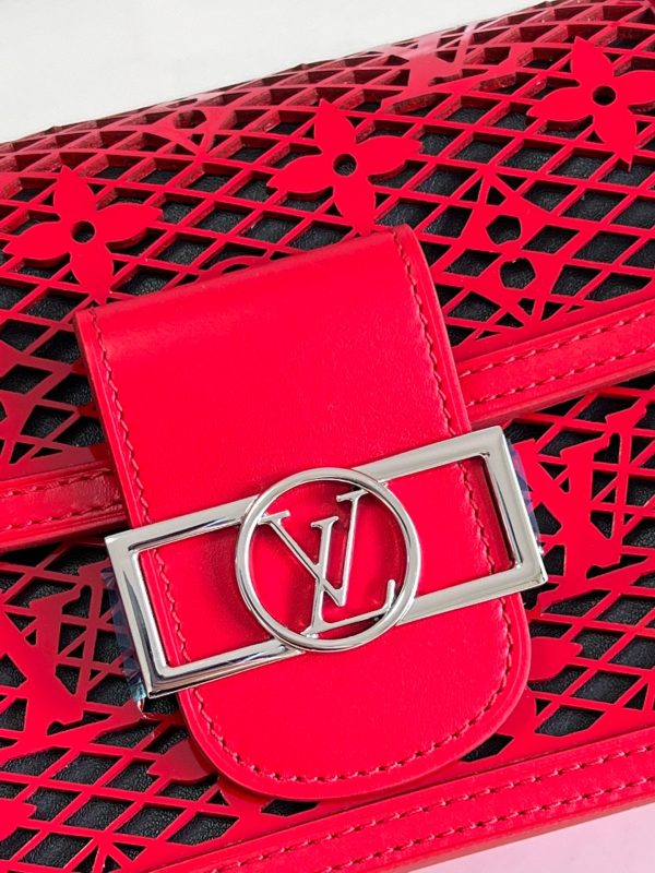 LV Limited Dauphine MM Bags By Nicolas Ghesquière With Monogram Lace Red For Women 25cm LV