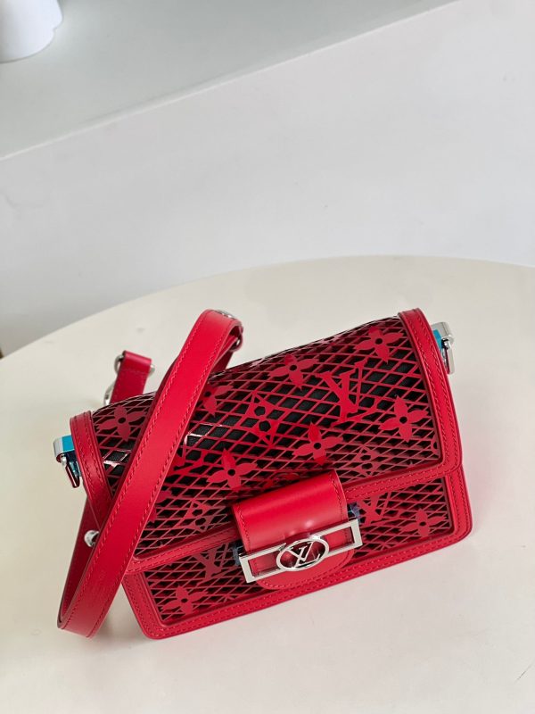 LV Limited Dauphine MM Bags By Nicolas Ghesquière With Monogram Lace Red For Women 25cm LV