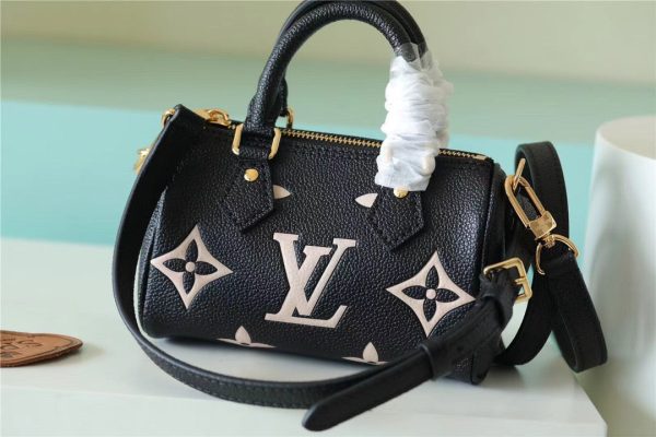 LV Nano Speedy Monogram Empreinte Arizona Beige/ Creme Beige For Women, Women’s Bags, Shoulder And Crossbody Bags 6.3in/16cm LV