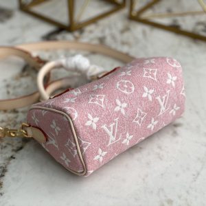 LV Nano Speedy Monogram Jacquard Denim Pink For Women, WoBags 6.3in/16cm LV M81213