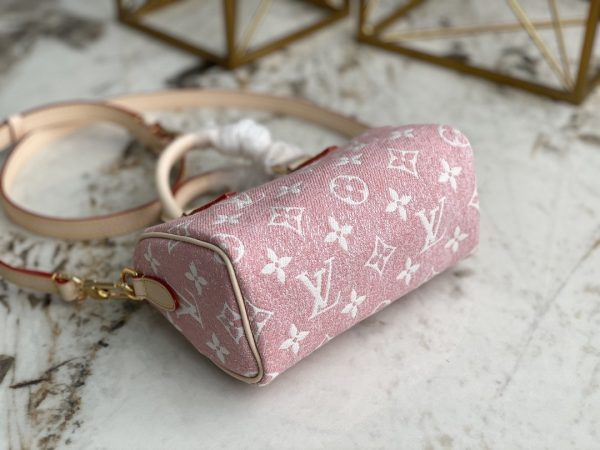 LV Nano Speedy Monogram Jacquard Denim Pink For Women, WoBags 6.3in/16cm LV M81213