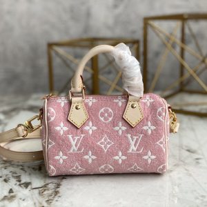 LV Nano Speedy Monogram Jacquard Denim Pink For Women, WoBags 6.3in/16cm LV M81213