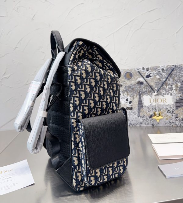 DIOR SADDLE BACKPACK OBLIQUE JACQUARD AND GRAINED CALFSKIN BLACK 40CM 1ADBA041YKS H27E