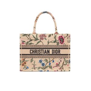 DIOR MEDIUM DIOR BOOK TOTE NATURAL MULTICOLOR RAFFIA EMBROIDERED WITH DIOR PETITES FLEURS 35CM M1296ZEBB M925