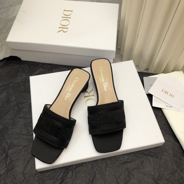 DIOR DWAY HEELED SLIDE DWAY HEELED SLIDE BLACK EMBROIDERED SATIN AND COTTON