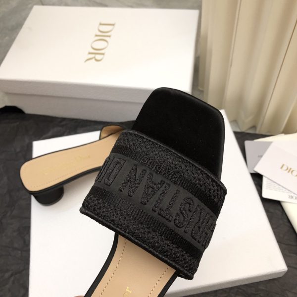 DIOR DWAY HEELED SLIDE DWAY HEELED SLIDE BLACK EMBROIDERED SATIN AND COTTON