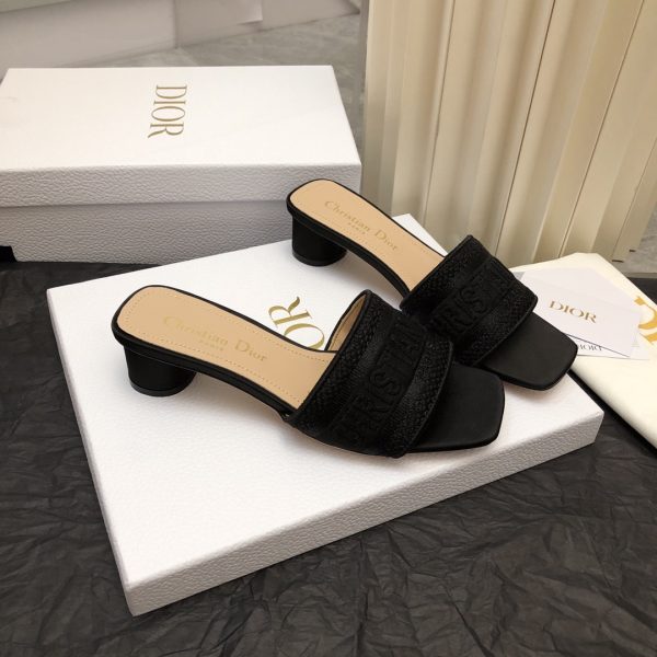 DIOR DWAY HEELED SLIDE DWAY HEELED SLIDE BLACK EMBROIDERED SATIN AND COTTON