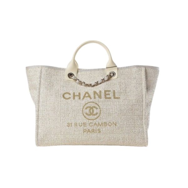 CHANEL DEAUVILLE LARGE TOTE SHOPPING BAG WHITE 38CM