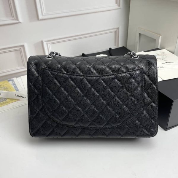 CHANEL CLASSIC LAMBSKIN FLAP SLIVER HARDWARE BLACK 33CM