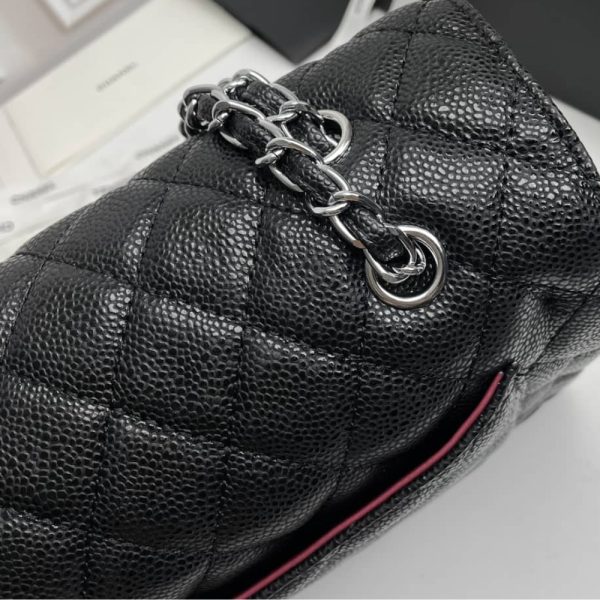 CHANEL CLASSIC LAMBSKIN FLAP SLIVER HARDWARE BLACK 33CM