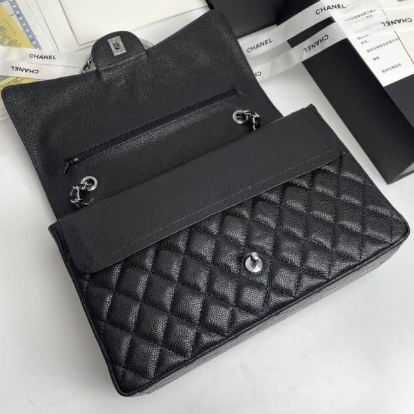 CHANEL CLASSIC LAMBSKIN FLAP SLIVER HARDWARE BLACK 33CM