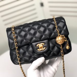 CHANEL QUILTED MINI CC RECTANGULAR PEARL CRUSH FLAP BAG BLACK 20CM