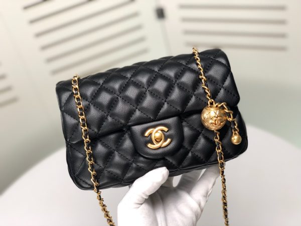 CHANEL QUILTED MINI CC RECTANGULAR PEARL CRUSH FLAP BAG BLACK 20CM