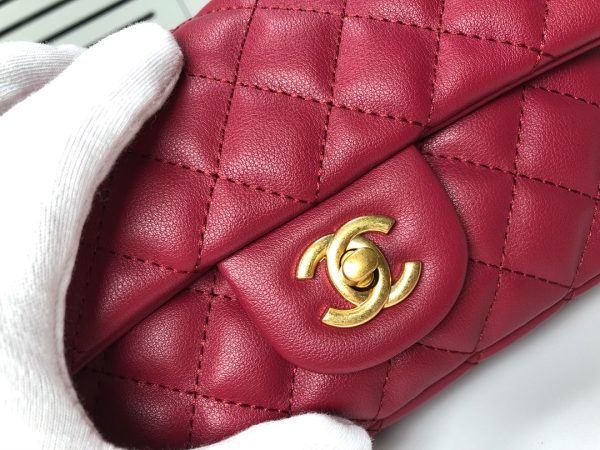 CHANEL QUILTED MINI CC RECTANGULAR PEARL CRUSH FLAP BAG RED 20CM