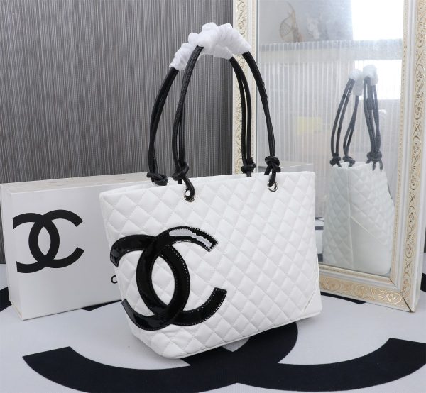 CHANEL CALFSKIN QUILTED LARGE CAMBON TOTE BLACK WHITE 41CM