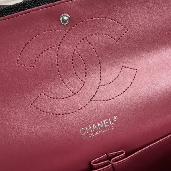 CHANEL CLASSIC LAMBSKIN FLAP SLIVER HARDWARE BLACK 33CM