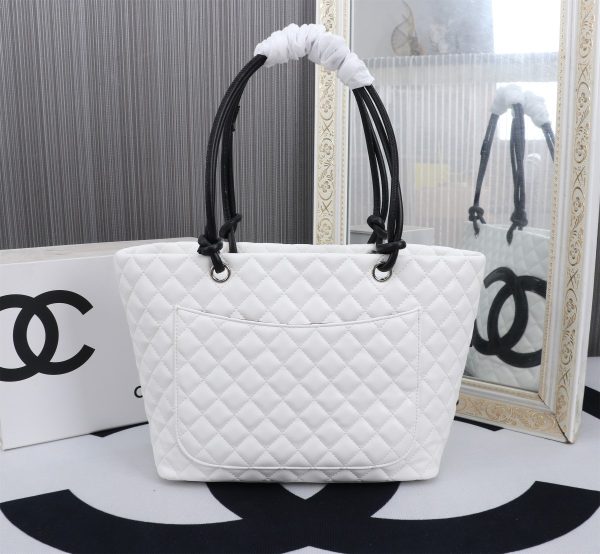 CHANEL CALFSKIN QUILTED LARGE CAMBON TOTE BLACK WHITE 41CM