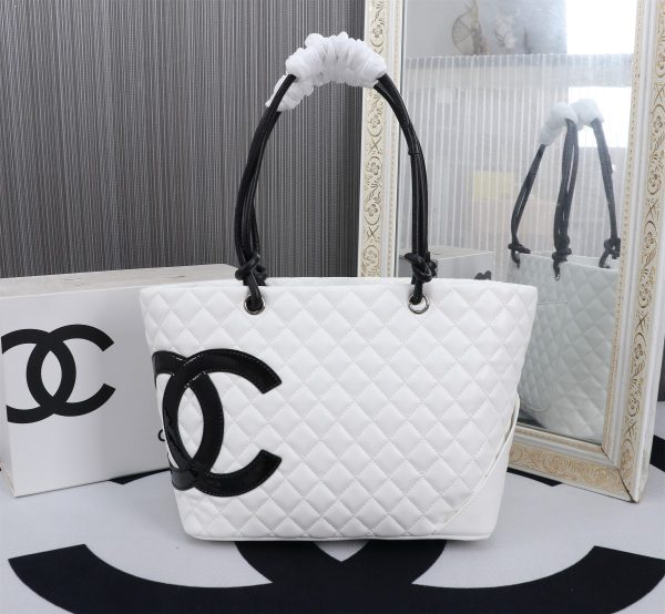 CHANEL CALFSKIN QUILTED LARGE CAMBON TOTE BLACK WHITE 41CM