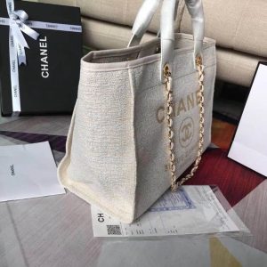 CHANEL DEAUVILLE LARGE TOTE SHOPPING BAG WHITE 38CM