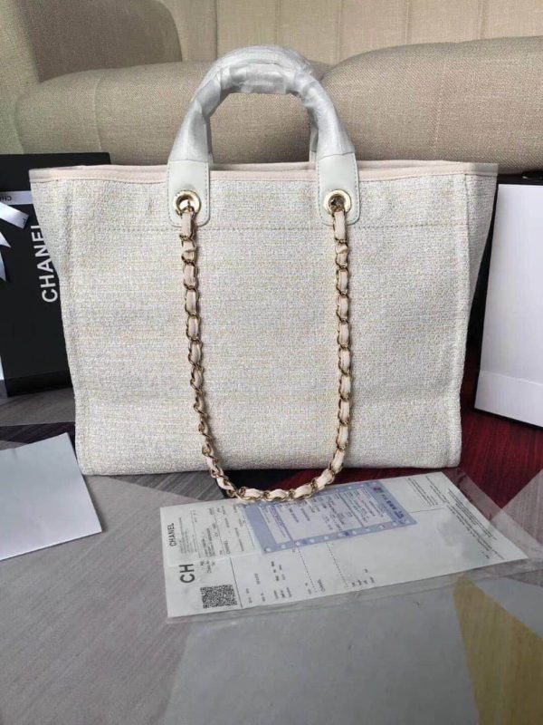 CHANEL DEAUVILLE LARGE TOTE SHOPPING BAG WHITE 38CM