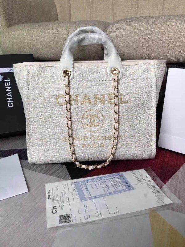 CHANEL DEAUVILLE LARGE TOTE SHOPPING BAG WHITE 38CM