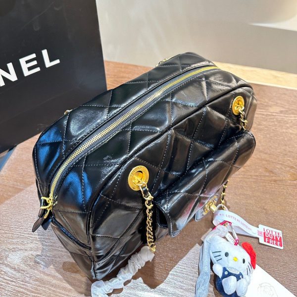 CHANEL MAXI BOWLING SHOULDER BAG WITH CHAIN IN BLACK 28CM