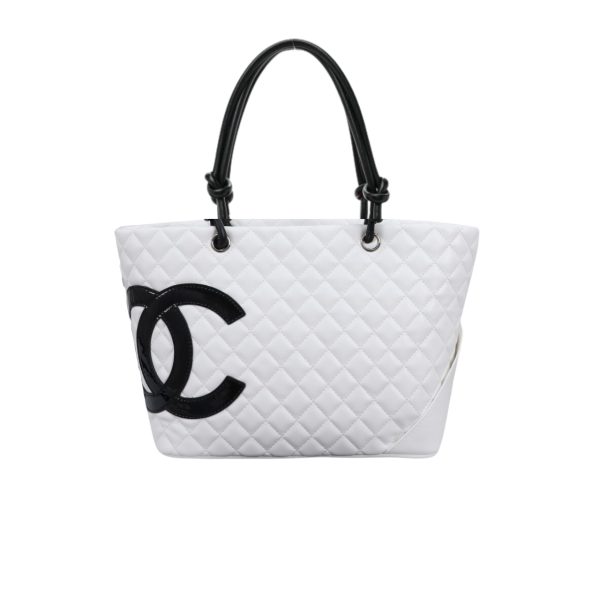 CHANEL CALFSKIN QUILTED LARGE CAMBON TOTE BLACK WHITE 41CM