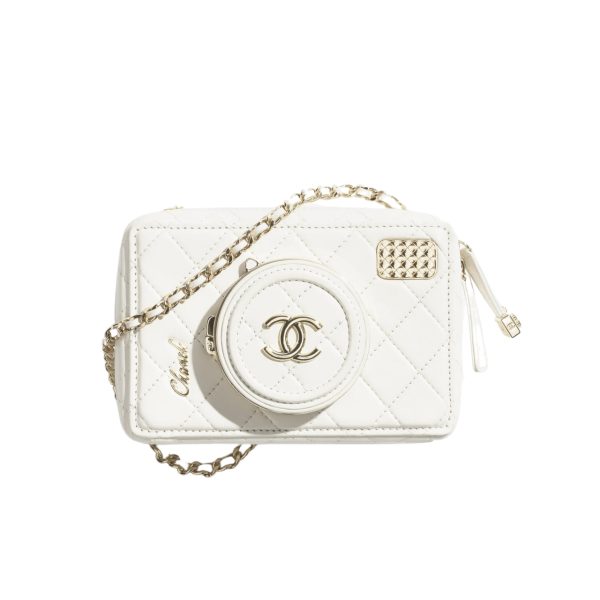 CHANEL CAMERA BAG LAMBSKIN WHITE 18CM AS4817 B16255 10601