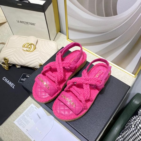 CHANEL ROPE SANDALS STRAP PINK