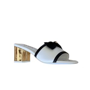 CHANEL GROSGRAIN RIBBON BOW MULE LEATHER WHITE