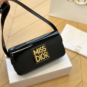 DIOR MISS DIOR FLAP BAG PATENT CALFSKIN BLACK 20CM