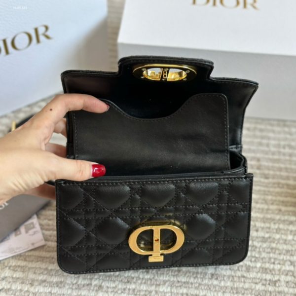 DIOR JOLIE TOP HANDLE BAG MINI CANNAGE CALFSKIN BLACK 19CM