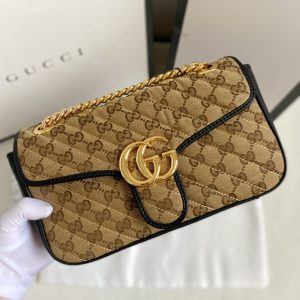 GUCCI GG MARMONT SHOULDER BAG BEIGE BLACK 26CM 443497 HVKEG 9772