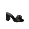 CHANEL CAMELLIA MEDIUM HEEL SLIPPERS LAMBSKIN BLACK