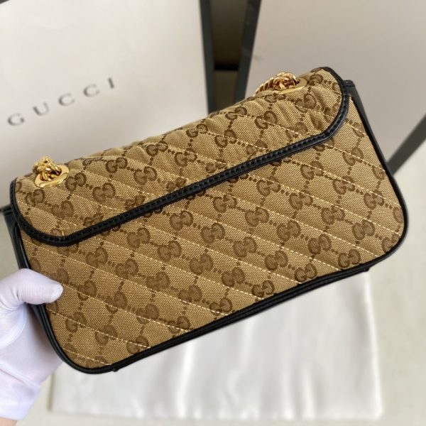 GUCCI GG MARMONT SHOULDER BAG BEIGE BLACK 26CM 443497 HVKEG 9772