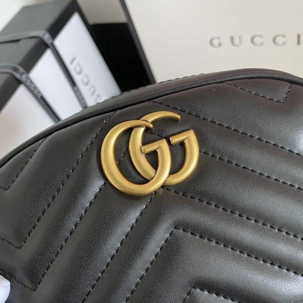 GUCCI GG MARMONT BELT BAG MATELASSE BLACK 18CM