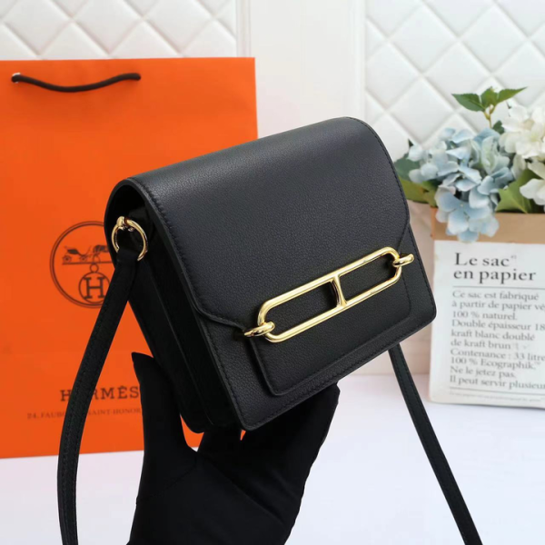 HERMÈS SHINY ALLIGATOR MINI ROULIS PERMABRASS HARDWARE BLACK 18CM