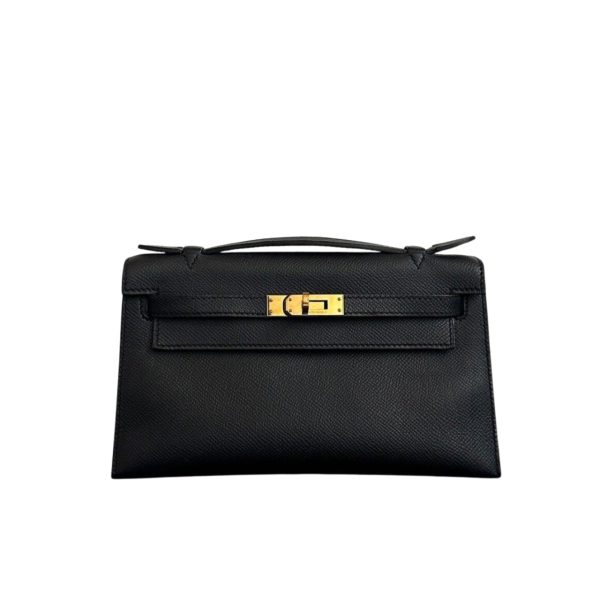 HERMES MINI KELLY POCHETTE GOLD TONED HARDWARE BLACK 22CM