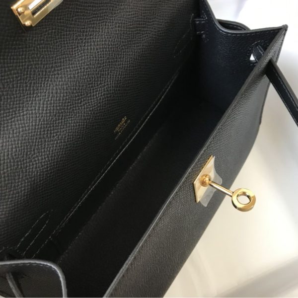 HERMES MINI KELLY POCHETTE GOLD TONED HARDWARE BLACK 22CM