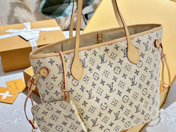 LOUIS VUITTON NEVERFULL MM MONOGRAM JACQUARD FABRIC MULTICOLOR BEIGE 32CM M24905