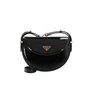 PRADA TRIANGLE LOGO PATENT LEATHER SHOULDER BAG BLACK 17CM