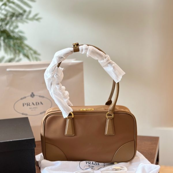 PRADA RE-EDITION 1978 MEDIUM RE-NYLON AND SAFFIANO LEATHER TWO HANDLE BAG CORK BEIGE 30CM 1BB115 R064 F0594 V TOO