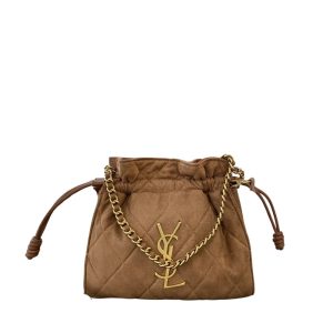 SAINT LAURENT BUCKET BAG QUILTED SUEDE BROWN 29CM