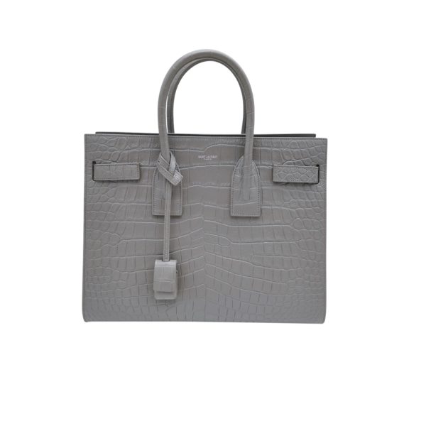 SAINT LAURENT SAC DE JOUR NANO IN CROCODILE EMBOSSED LEATHER GREY 26CM