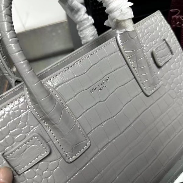 SAINT LAURENT SAC DE JOUR NANO IN CROCODILE EMBOSSED LEATHER GREY 26CM