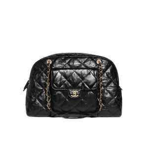 CHANEL MAXI BOWLING SHOULDER BAG WITH CHAIN IN BLACK 28CM