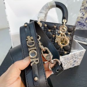 DIOR SMALL LADY DIOR BAG CANNAGE LAMBSKIN WITH GOLD FINISH BUTTERFLY STUDS BLACK 20CM M0531ONHZ M900