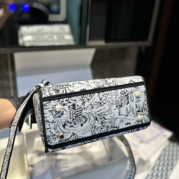 DIOR MEDIUM LADY D LITE BAG PARIS ALLOVER EMBROIDERY WHITE AND BLACK 24CM M0565OEGI M933