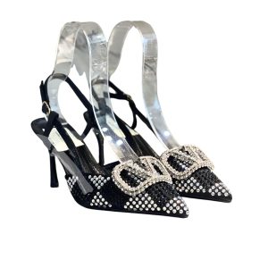 VALENTINO VLOGO SIGNATURE BACK STRAP CRYSTAL HIGH HEELS BLACK