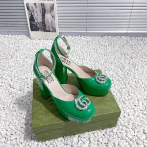 GUCCI WOMEN’S PLATFORM PUMP WITH GREEN DOUBLE G ‎762386 BNC00 3727